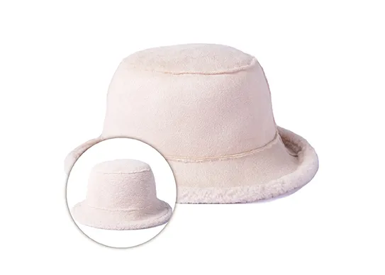 beige fuzzy bucket hat