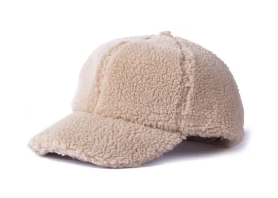 beige fuzzy baseball cap