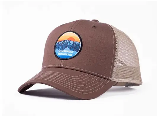 brown patch trucker cap