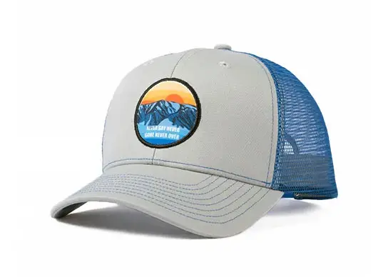 grey and blue trucker hat