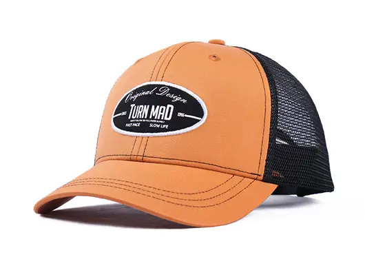 orange and black two tone trucker hat