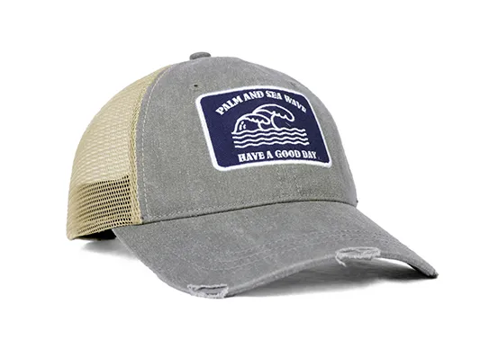 grey distressed trucker hat