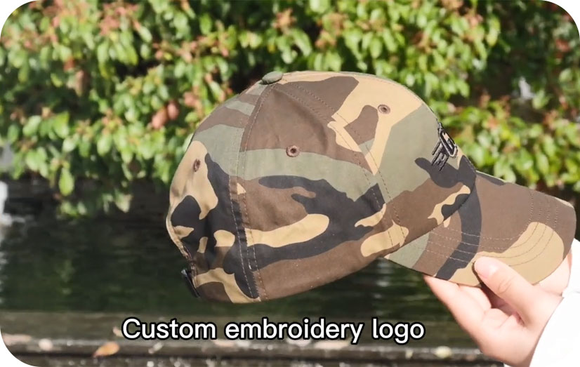 Vídeo de exibição de bonés de beisebol camuflados personalizados