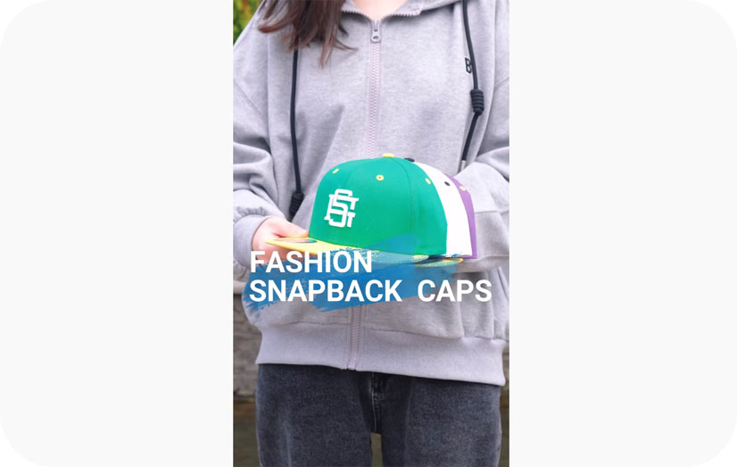 Vídeo de exibição de chapéus de Snapback personalizados de painel de dois tons flat brim 6